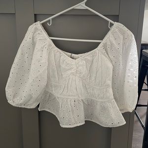 Women’s Puff Elbow Sleeve Eyelet Shirt - A New Day, White, XS, Brand New